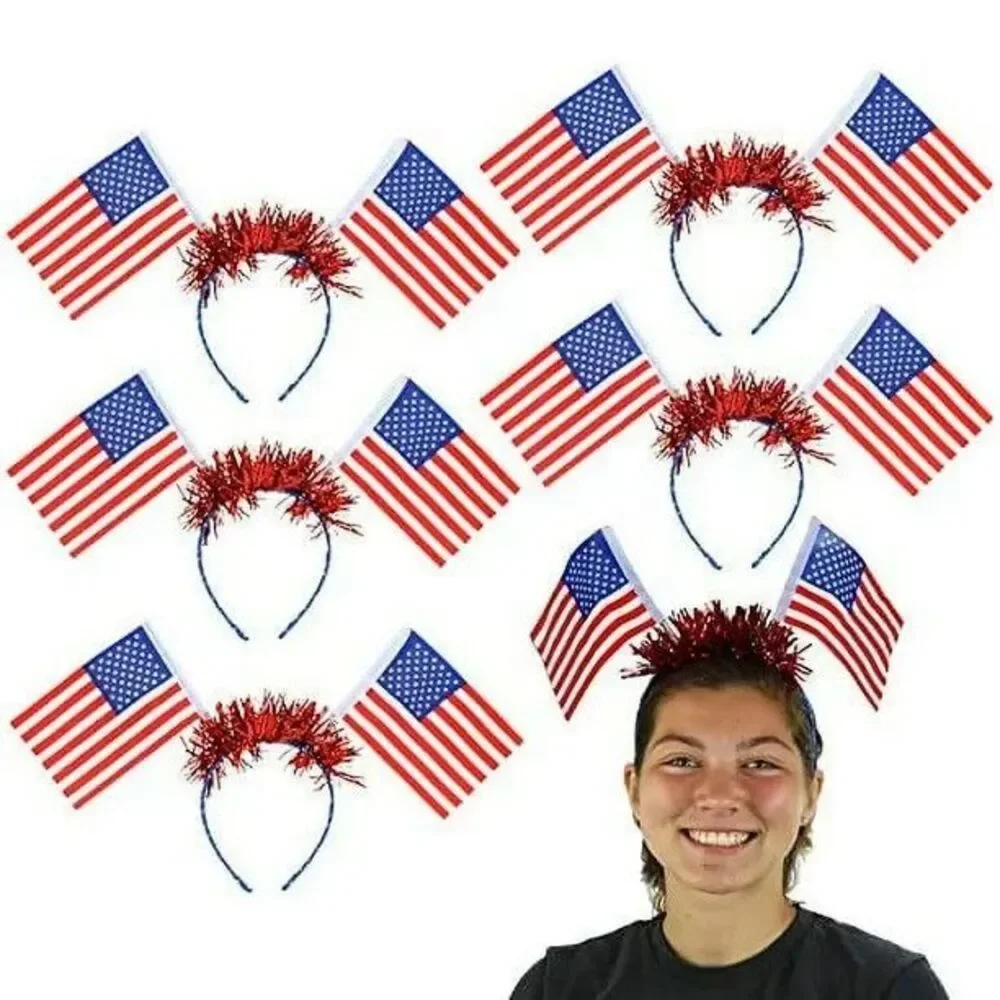 Set of 5 Patriotic 4th of July Headbands Flag Headbands Cute Pom Pom Hair Hoop
